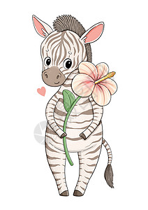 矢量可爱小斑马可爱的小斑马和粉红花背景