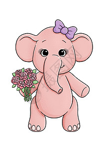 手绘大象用粉红色花朵 可爱的小粉红象背景