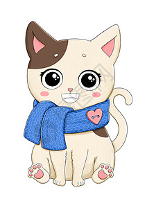 围巾和心脏的可爱小猫咪背景图片