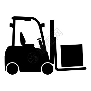 电动叉车货物装载机叉车用于在仓库叉车装载机货运图标黑色矢量插图图像平面样式中起重箱货物插画