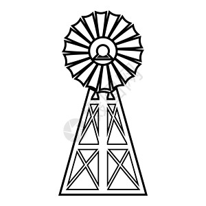 风力发电机轮廓轮廓轮廓线图标黑色矢量插图图像薄平板样式背景图片