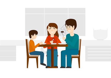 背着母亲男人享受吃饭时间的家庭快乐设计图片