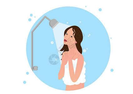 泡沫中的女孩在浴室矢量插图中洗澡的女人 