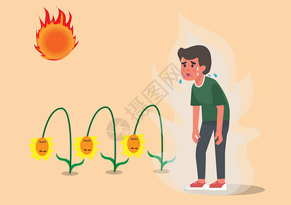 正午的太阳矢量说明一个人在夏天被晒伤 他精疲力尽 筋疲力尽插画