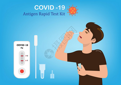 测量体温年轻人使用Swabcovid-19抗原测试包自行检查感染情况 平式卡通插图矢量插画