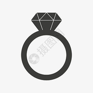 钻石闪闪白色背景上孤立的环矢量图标设计图片