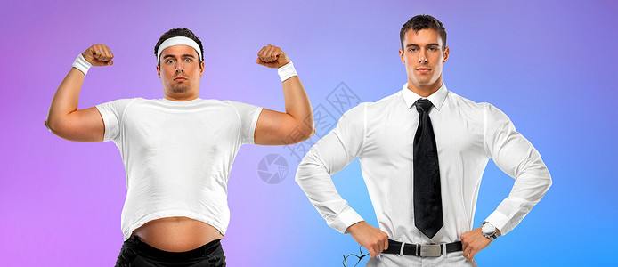p图胖子素材在体重丧失和体能变形之前前后 这名男子是胖子 但成为阿图莱特黄色饮食重量男人腰部男性锻炼力量肌肉损失背景