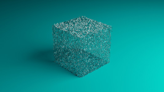 碎裂玻璃立方体小碎片爆炸  插图 3D绿色正方形海报计算机艺术身体盒子蓝绿色体积推介会背景图片