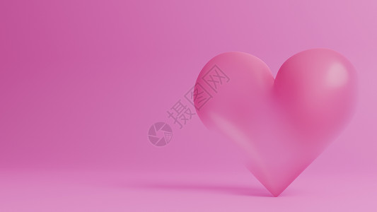 Single粉红色心脏被粉红背景所孤立 情人节3d插图背景图片