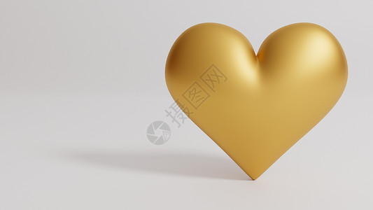 SIngle金心在白色背景中被孤立 情人节3d插图情绪体积金子金属情怀渲染背景图片