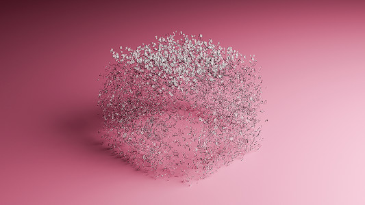 碎裂玻璃立方体小碎片爆炸  插图 3D艺术推介会粉色身体计算机正方形体积艺术品红色盒子背景图片