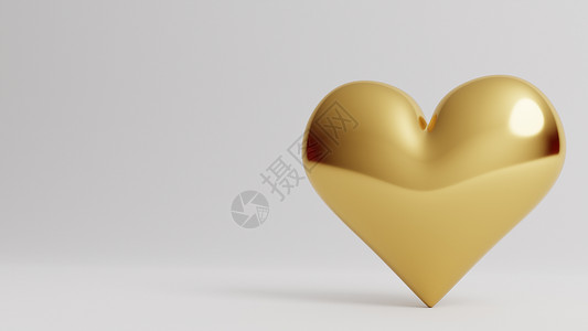 SIngle金心在白色背景中被孤立 情人节3d插图体积情怀金子金属渲染情绪背景图片