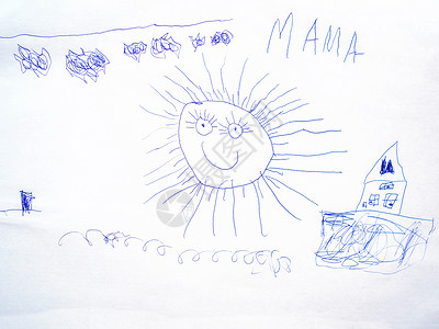 孩子画蓝笔 太阳蒙上阴云 妈妈背景图片