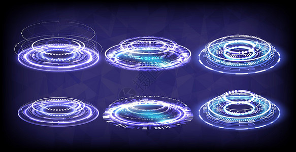 发光的 HUD 中的科幻高科技舞台集合 奇幻游戏中的魔法传送门 圆形传送讲台 射线 GUI UI 虚拟现实用户 科学未来主义的全背景图片