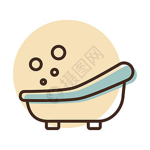 泡沫图标可爱的婴儿浴缸矢量图标插图浴室气泡孩子淋浴乐趣童年泡沫卫生肥皂插画