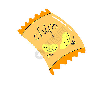 薯片包装土豆薯片 卡通简单的平式手画风格设计图片