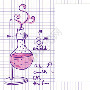 一体化解决方案科学化学实验室背景克奇风格艺术品玻璃书法解决方案实验生物学化学品棕褐色绘画乐器插画
