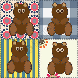 格子毛巾拼图模式 用熊的老家风格插画