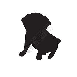 獒Pug 纯种狗坐在侧视旁 有影子  隔离的矢量光影动物绘画身体插图黑色哺乳动物标识犬类宠物斗牛犬设计图片