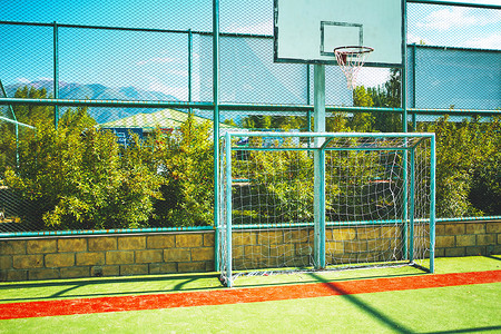 篮球门素材篮球体育场和足球足球运动场背景