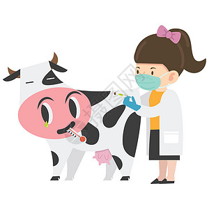 兽医牛生病的牛猪流感与医生插画