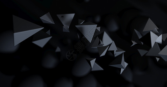 暗空中的多边形物体 抽象的远期黑色背景设计 3D插图渲染金字塔技术粒子科学三角形水晶背景图片