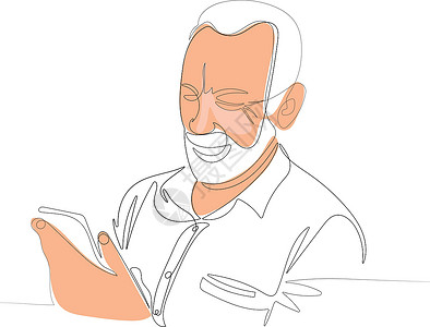 绿色生态小公民使用智能电话微笑的留胡子老人设计图片