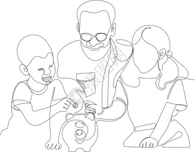 坐享收益男子向男童和女童提供养猪银行插画