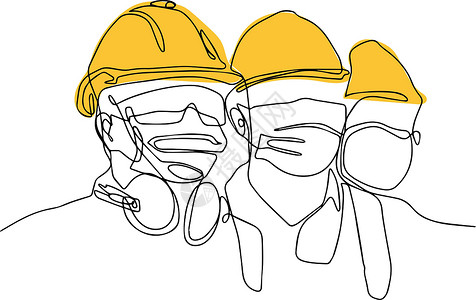 穿制服和安全头盔的工兵连续一行绘制一行连线图职业木板贸易工作木头工艺商业工人木工线条插画