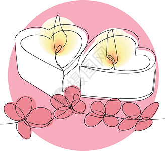 粉色灯芯棉服带花朵的浪漫气氛蜡烛燃烧宗教庆典夫妻烛光烛台灯芯冥想互联网插图插画