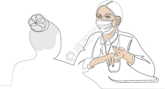 医院护士听诊器戴医用面罩的医生拿着听诊器接种主义者专业专业人员疾病门诊极简思维医院护士插画