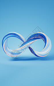 莫比乌斯带抽象曲线线 莫比乌斯腰带 3D投影线条缠绕旋转渲染海浪曲线织物衣服丝绸蓝色背景