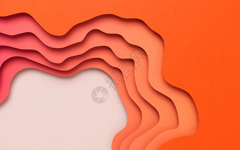 切纸和多层解药背景 3D投影曲线创造力折纸框架渲染橙子剪纸多层海浪波浪状背景图片