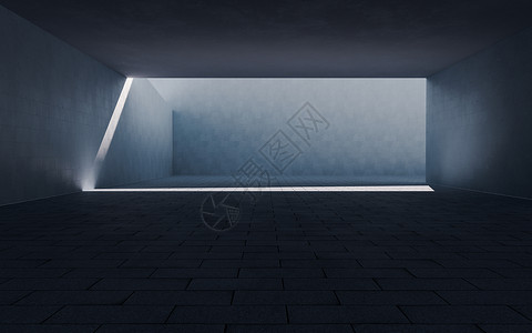 有阳光的混凝土建筑进来了 3D翻接建筑学渲染空白地下室走廊阴影工业隧道陈列室房间背景图片