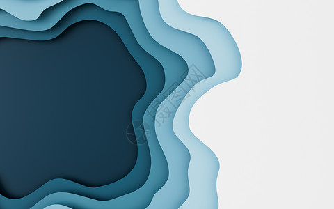 切纸和多层解药背景 3D投影坡度折纸波浪状框架渲染海浪多层横幅创造力剪纸背景图片