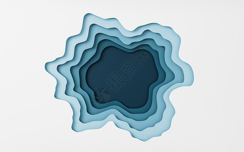 海浪状剪纸边框切纸和多层解药背景 3D投影剪纸横幅标识海浪渲染框架多层蓝色折纸曲线背景