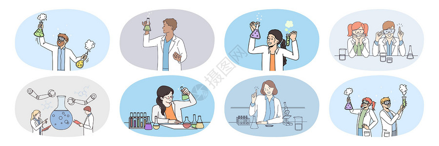 一组带管子的科学家进行实验图片