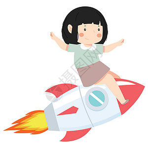 快乐的女孩骑着火箭图片