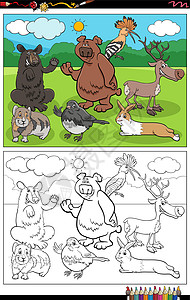 鼠鸟目漫画动物有趣的字符组彩色书页的颜色页面设计图片