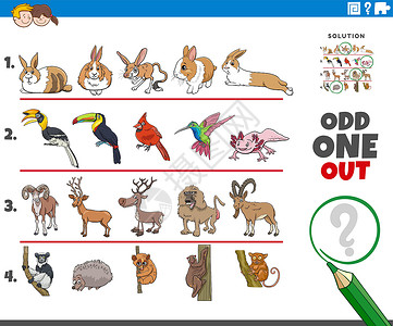 小便失禁带有动画动物字符的奇特任务插画