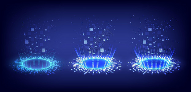 前波门发光的 HUD 中的科幻高科技舞台集合 奇幻游戏中的魔法传送门 圆形传送讲台 射线 GUI UI 虚拟现实用户 科学未来派的波浪插画