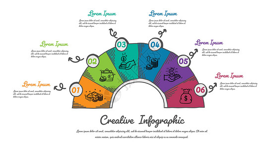 数字排列您的商务中包含6种选项 矢量手画 卡通风格 信息设计元素插画