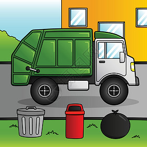 垃圾卡车 卡通卡通有色车辆说明背景图片