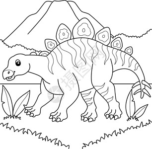 儿童色彩化页面白色彩页恐龙荒野孩子们孩子染色手绘动物插图背景图片