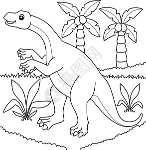 蜥属儿童彩色页面染色动物填色白色黑色恐龙孩子们手绘图画书彩页插画