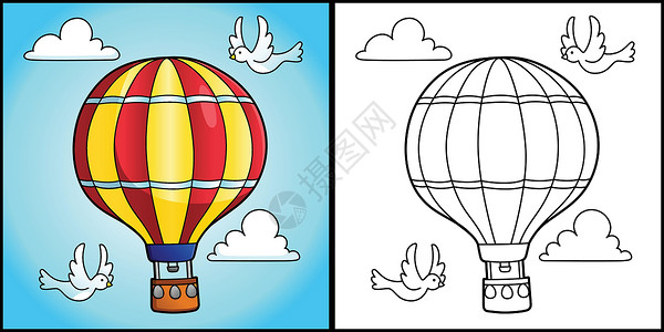 热气球简笔画热气球彩色页面车辆插图插画