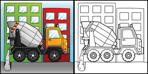 混凝土混混配色页面车辆说明插画