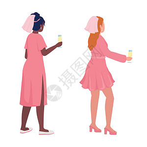 伴娘团粉红色半平面颜色矢量字符组中的女士设计图片