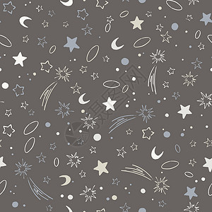 土卫二月亮土星矢量空间与行星 彗星 星座和恒星的无缝模式 夜空手绘制了彩色天文背景艺术轨道天文学戒指卡通片土星月亮宇宙天空手绘插画