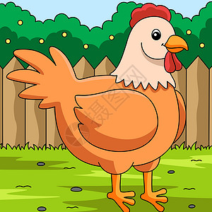 鸡鸡卡通彩色动物说明母鸡孩子家禽涂鸦孩子们乐趣颜色儿童艺术小鸡插画
